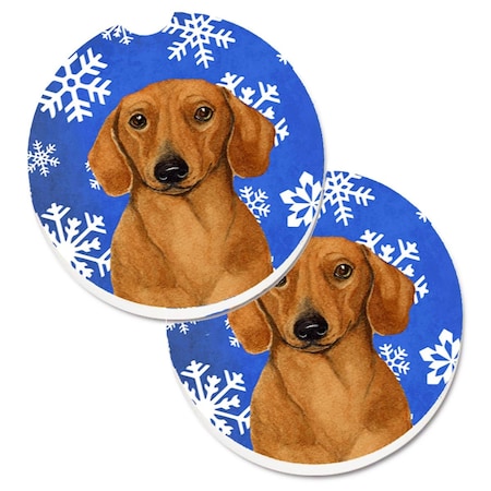Carolines Treasures Dachshund Winter Snowflakes Holiday Set of 2 Cup Holder Car Coaster LH9267CARC
